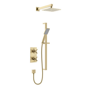 Bristan Cruzar Concealed Shower with Fixed Head and Riser Kit in Brushed Brass
