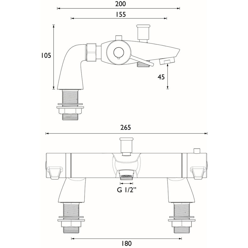 DUL3THBSMC Bristan Design Utility Lever Thermostatic Bath Shower Mixer in Chrome Line Drawing