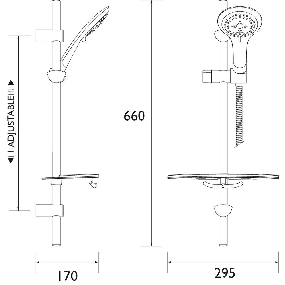 EVKIT-EFBC Bristan Economy Single Function Slide Bar Shower Kit in Chrome Line Drawing