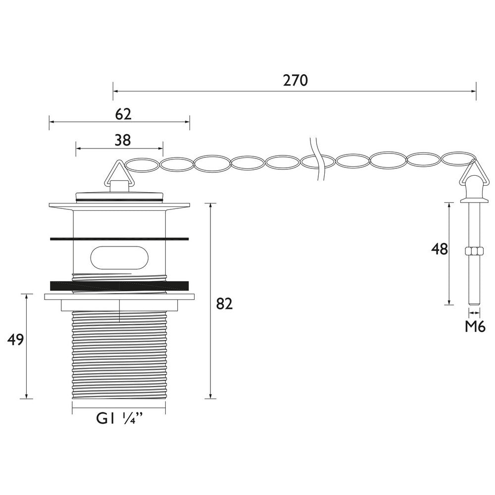 WBASIN03C Bristan Economy Slotted Basin Waste with Plug in Chrome Line Drawing
