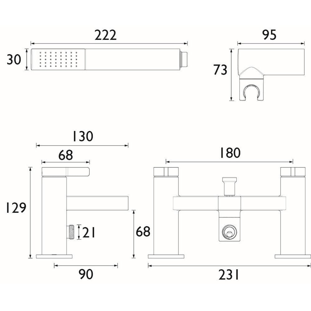 ELEBSMBLK Bristan Elevar Bath Shower Mixer in Black Line Drawing