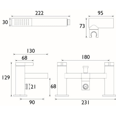 ELEBSMBLK Bristan Elevar Bath Shower Mixer in Black Line Drawing