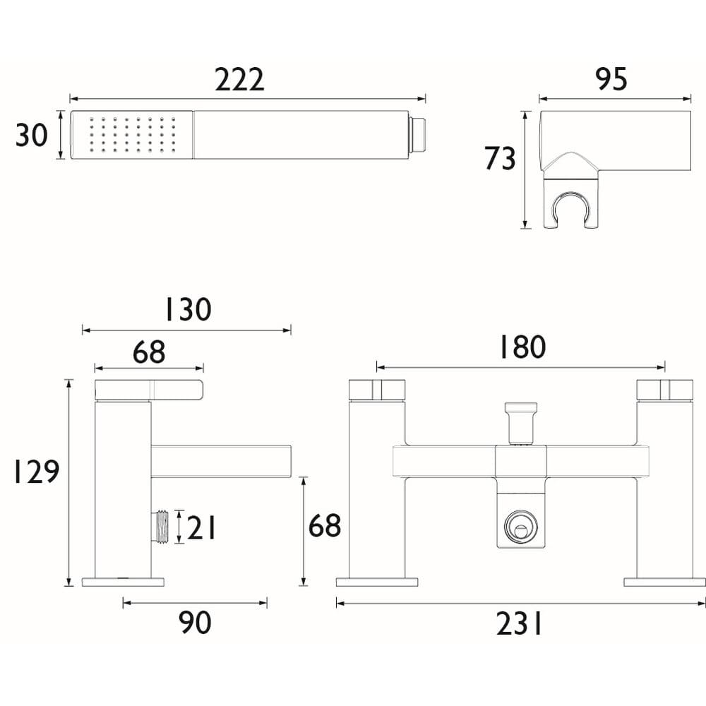 ELEBSMC Bristan Elevar Bath Shower Mixer in Chrome Line Drawing