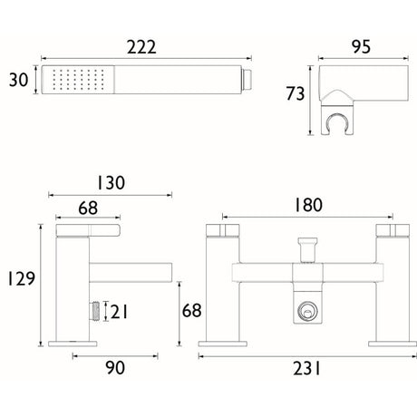 ELEBSMC Bristan Elevar Bath Shower Mixer in Chrome Line Drawing