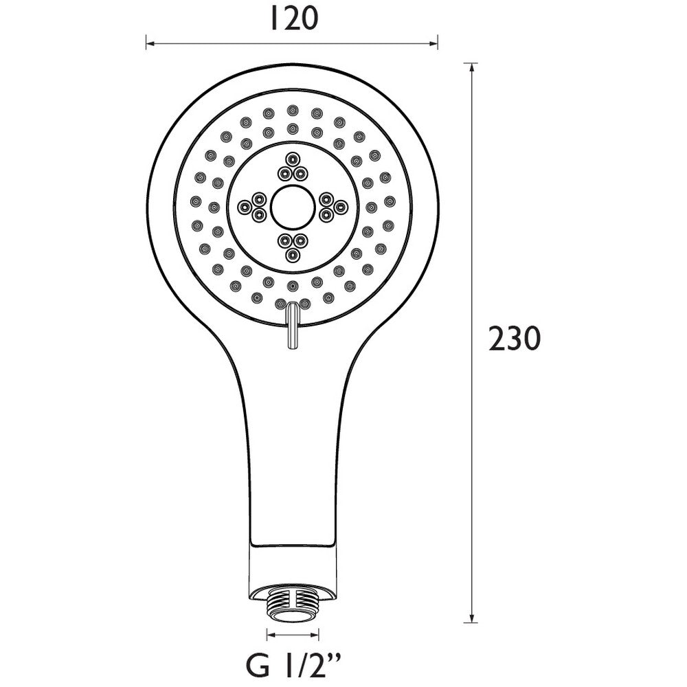 EVCHAND04WC Bristan Evo Rub Clean Multi Function Handset in White and Chrome Line Drawing