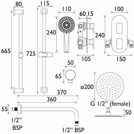 Bristan Frammento Dual Control Concealed Shower Pack in Chrome dimensions