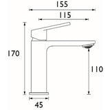 Bristan Frammento Eco Start Basin Mixer with Waste in Black Dimensions