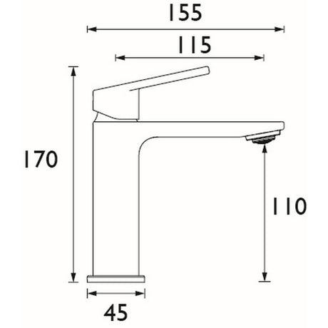 Bristan Frammento Eco Start Basin Mixer with Waste in Black Dimensions