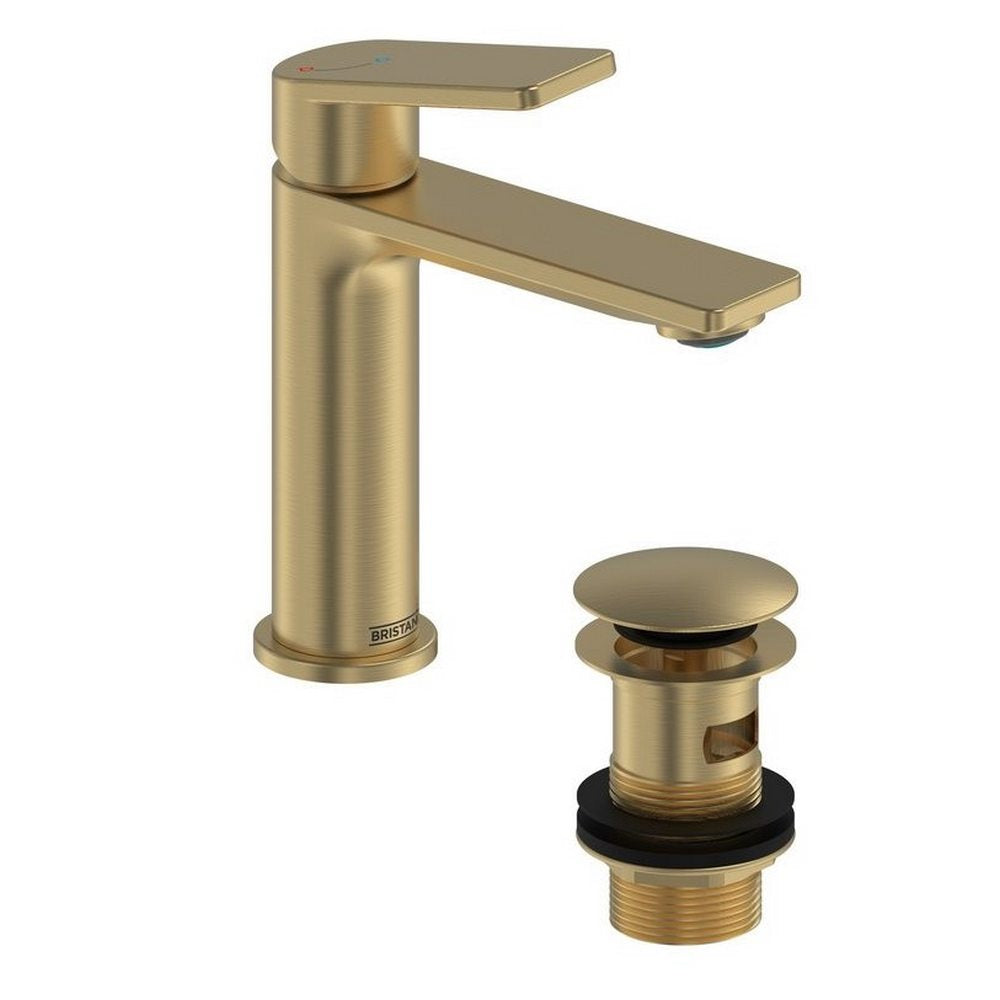 Bristan Frammento Eco Start Basin Mixer with Waste in Brushed Brass