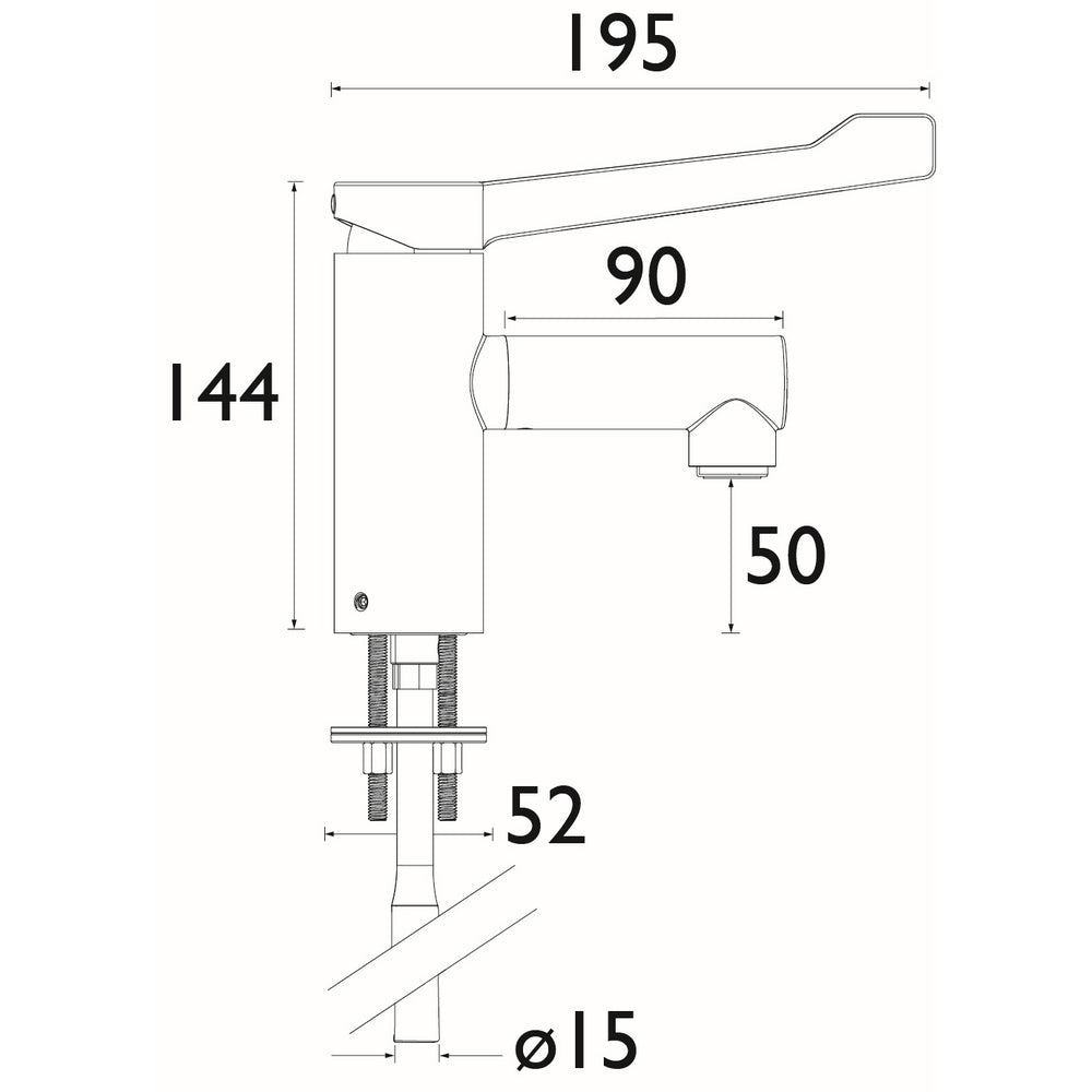Bristan Healthcare Tap With Long Lever Handle Dimensions