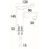 Bristan Healthcare Tap With Short Lever Handle Dimensions