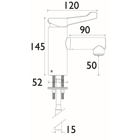 Bristan Healthcare Tap With Short Lever Handle Dimensions