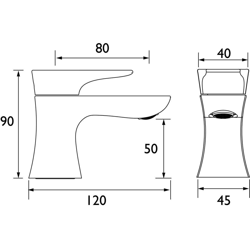 HOU1/2C Bristan Hourglass Basin Taps in Chrome Line Drawing