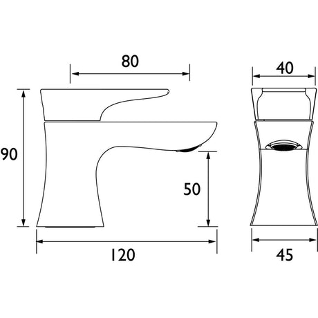 HOU1/2C Bristan Hourglass Basin Taps in Chrome Line Drawing
