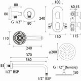Bristan Hourglass Concealed Dual Control Shower Pack in Matt Black lifestyle dimensions