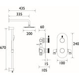 MOLIDABLKSHWRPK Bristan Molida Black Thermostatic Shower Pack with Fixed Head and Riser Kit Dimensions