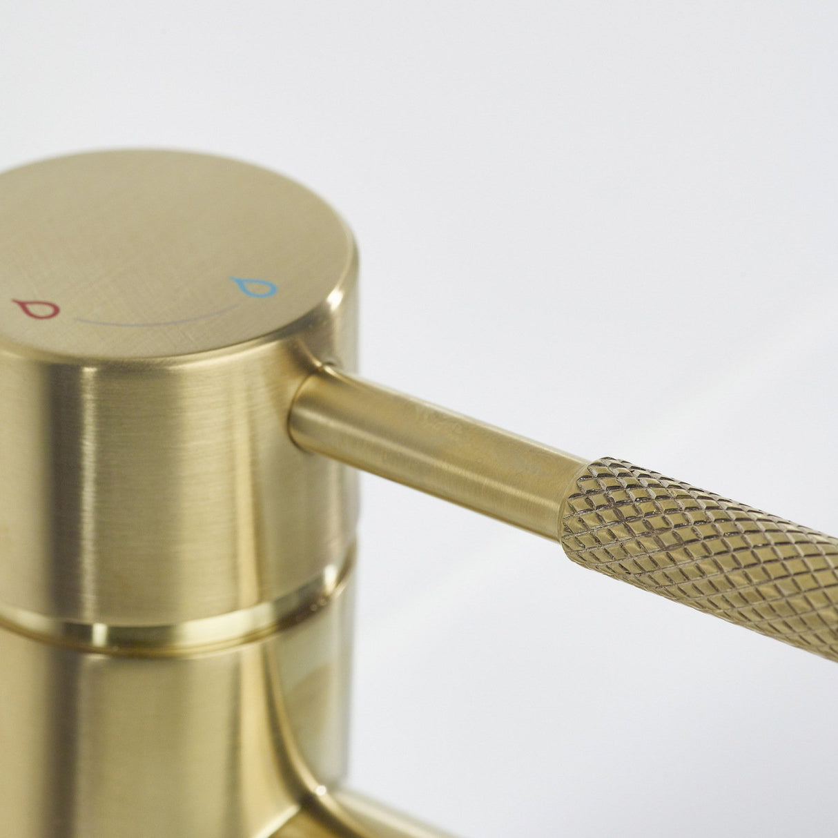 MOLESBASBB Bristan Molida Brushed Brass Eco Start Basin Mixer with Waste Handle Close Up