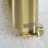 MOLESBASBB Bristan Molida Brushed Brass Eco Start Basin Mixer with Waste Logo Detail Close Up