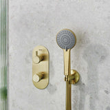 MOLIDABBSHWRPK2 Bristan Molida Brushed Brass Thermostatic Shower Pack with Fixed Head and Handset Close Up