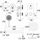 MOLIDABBSHWRPK2 Bristan Molida Brushed Brass Thermostatic Shower Pack with Fixed Head and Handset Dimensions