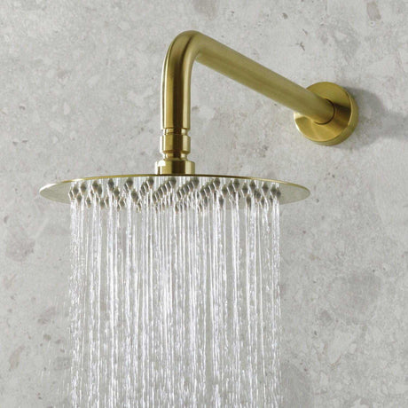 MOLIDABBSHWRPK2 Bristan Molida Brushed Brass Thermostatic Shower Pack with Fixed Head and Handset Drench Head Close Up