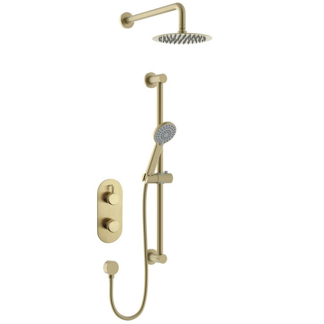 MOLIDABBSHWRPK Bristan Molida Brushed Brass Thermostatic Shower Pack with Fixed Head and Riser Kit