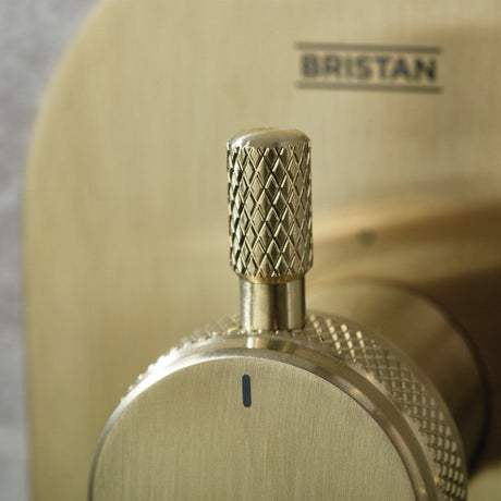MOLIDABBSHWRPK Bristan Molida Brushed Brass Thermostatic Shower Pack with Fixed Head and Riser Kit Diamond Knurling Lever Pattern