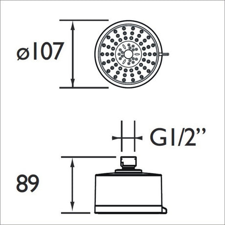 Bristan Multi Function Fixed Shower Head in Chrome Dimensions