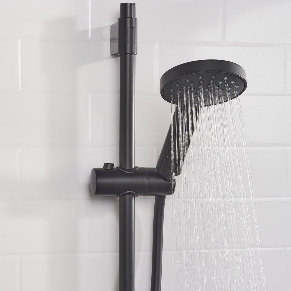 Bristan Onza Thermostatic Exposed Shower Valve with Riser Kit in Black Handset On