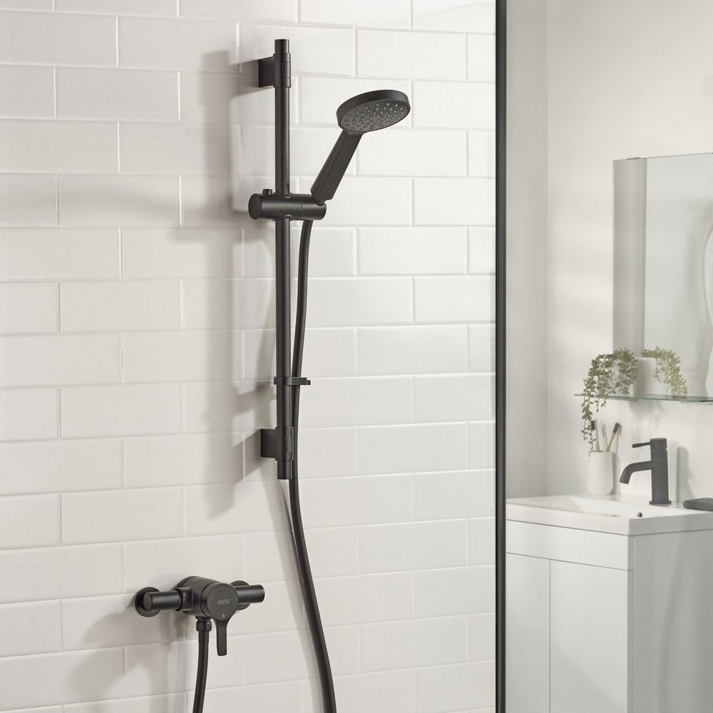 Bristan Onza Thermostatic Exposed Shower Valve with Riser Kit in Black Lifestyle