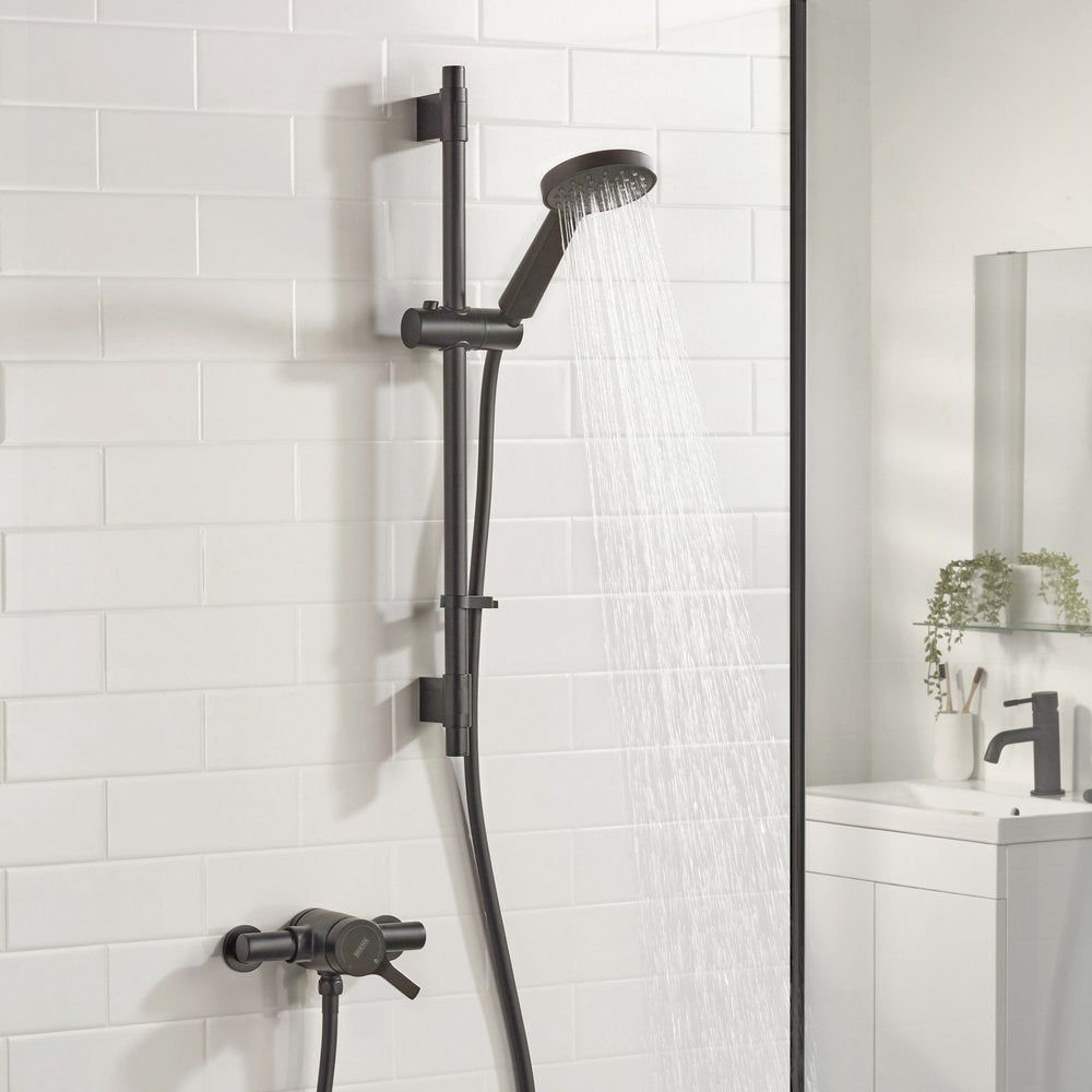 Bristan Onza Thermostatic Exposed Shower Valve with Riser Kit in Black Lifestyle On