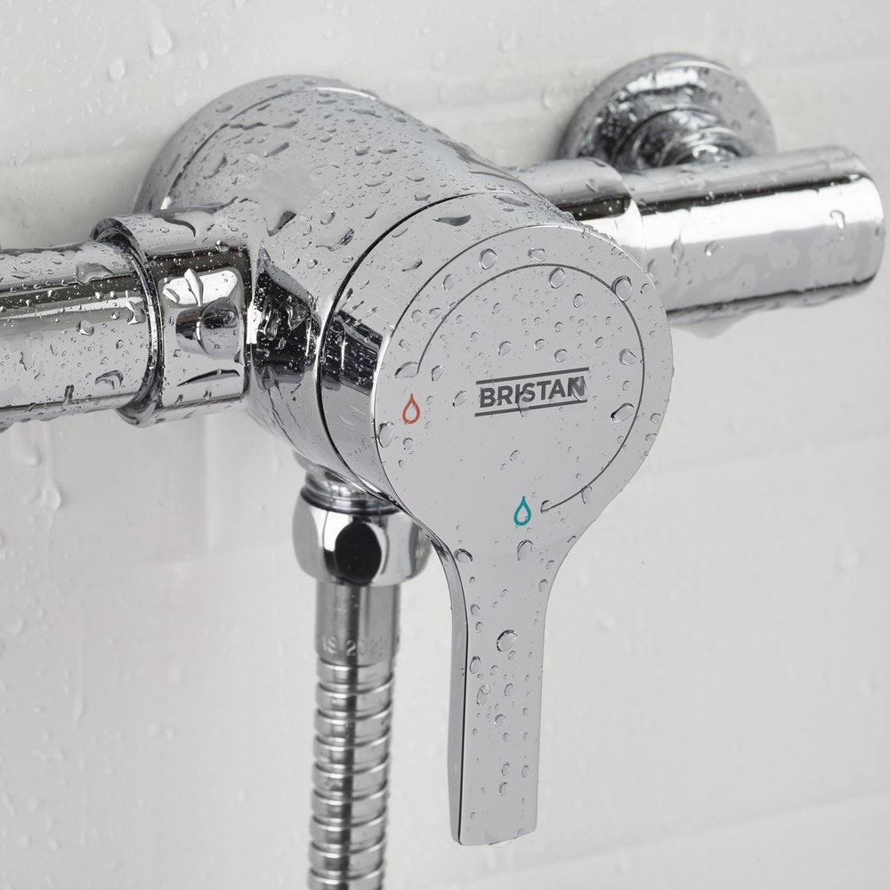 Bristan Onza Thermostatic Exposed Shower Valve with Riser Kit in Chrome Closeup