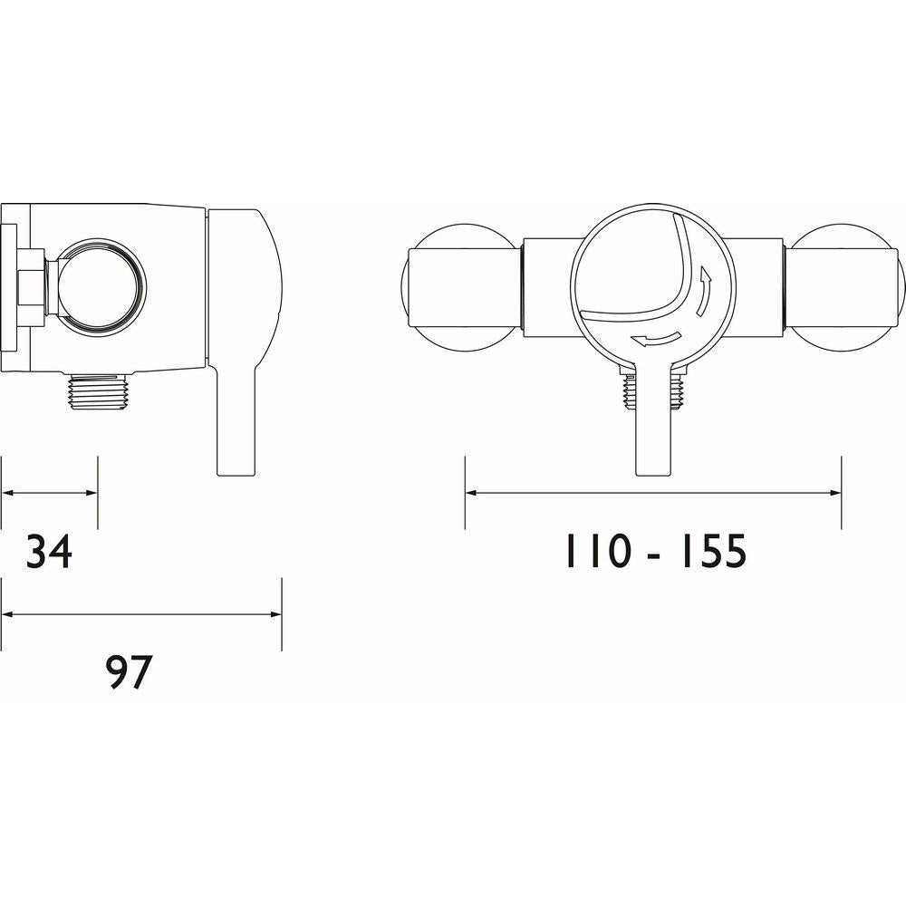 Bristan Opac Exposed Thermostatic Shower Valve in Chrome Dimensions