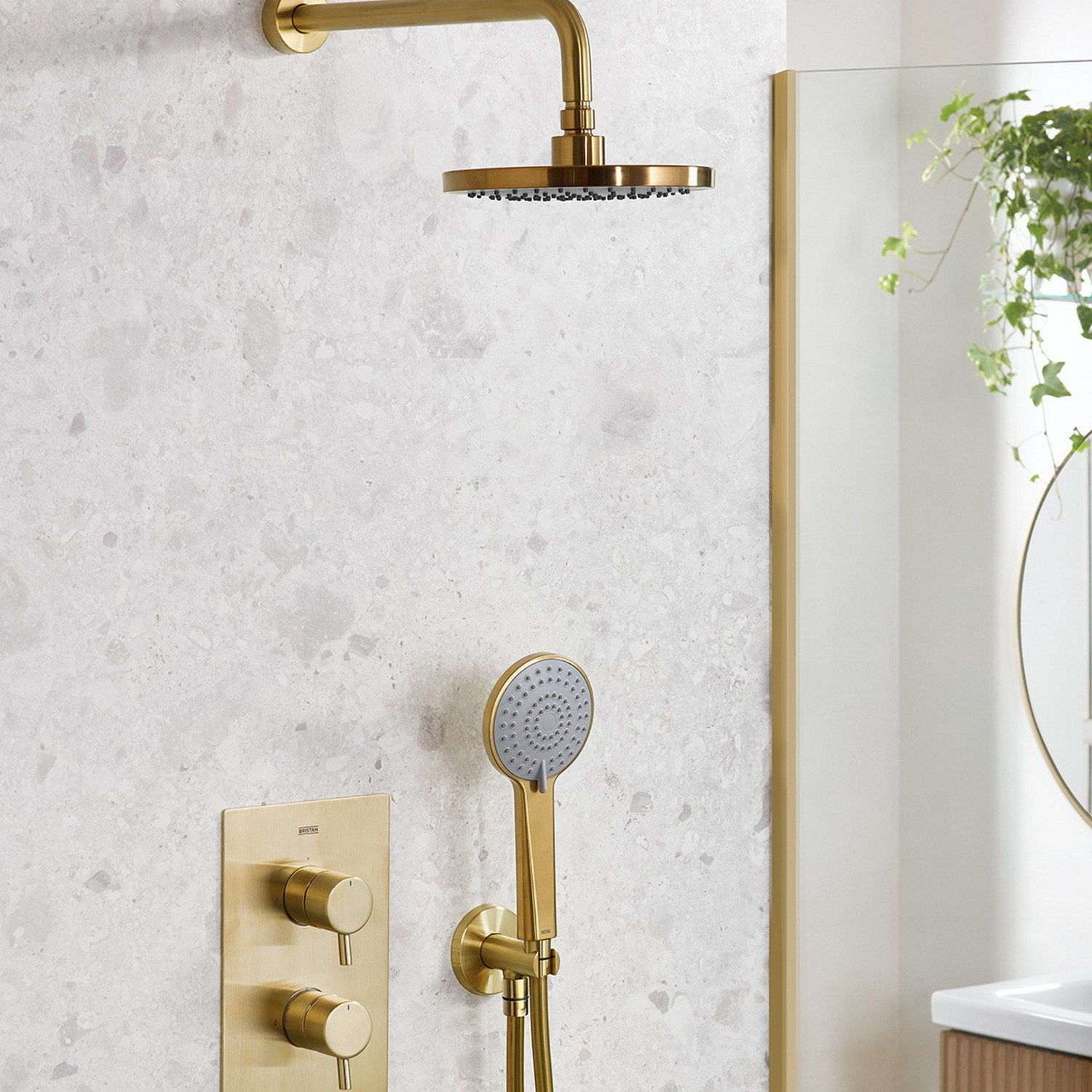 Bristan Prism Concealed Shower Pack with Fixed Head and Handset in Brushed Brass lifestyle