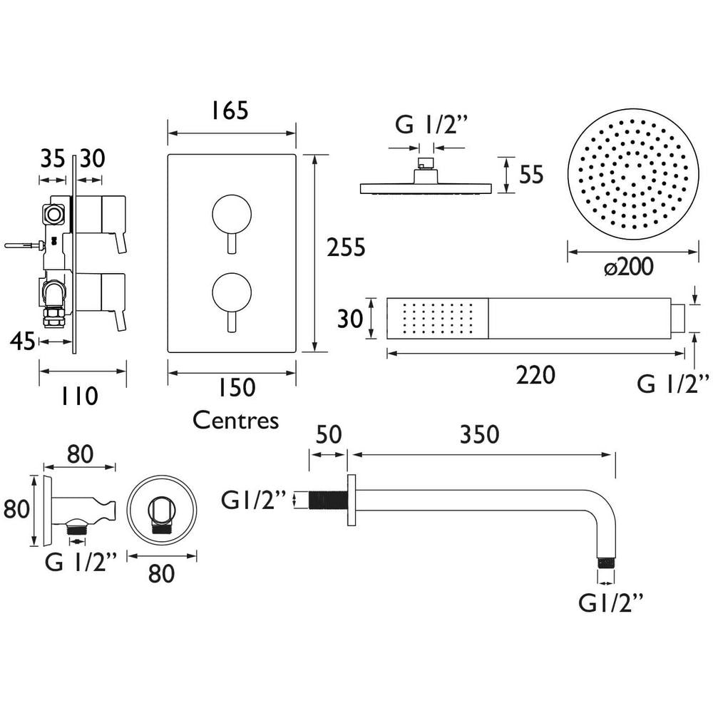 Bristan Prism Shower Pack 4 Complete in Chrome Dimensions