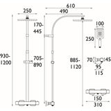 Bristan Quadrato Safe Touch Thermostatic Rigid Riser Bar Shower in Black Dimensions
