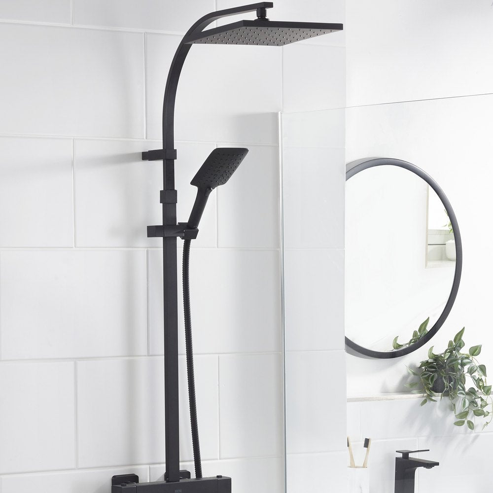 Bristan Quadrato Safe Touch Thermostatic Rigid Riser Bar Shower in Black Lifestyle