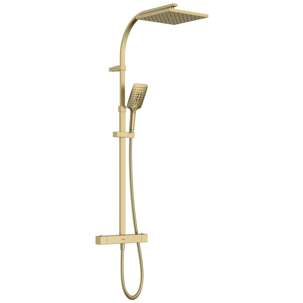 Bristan Quadrato Safe Touch Thermostatic Rigid Riser Bar Shower in Brushed Brass