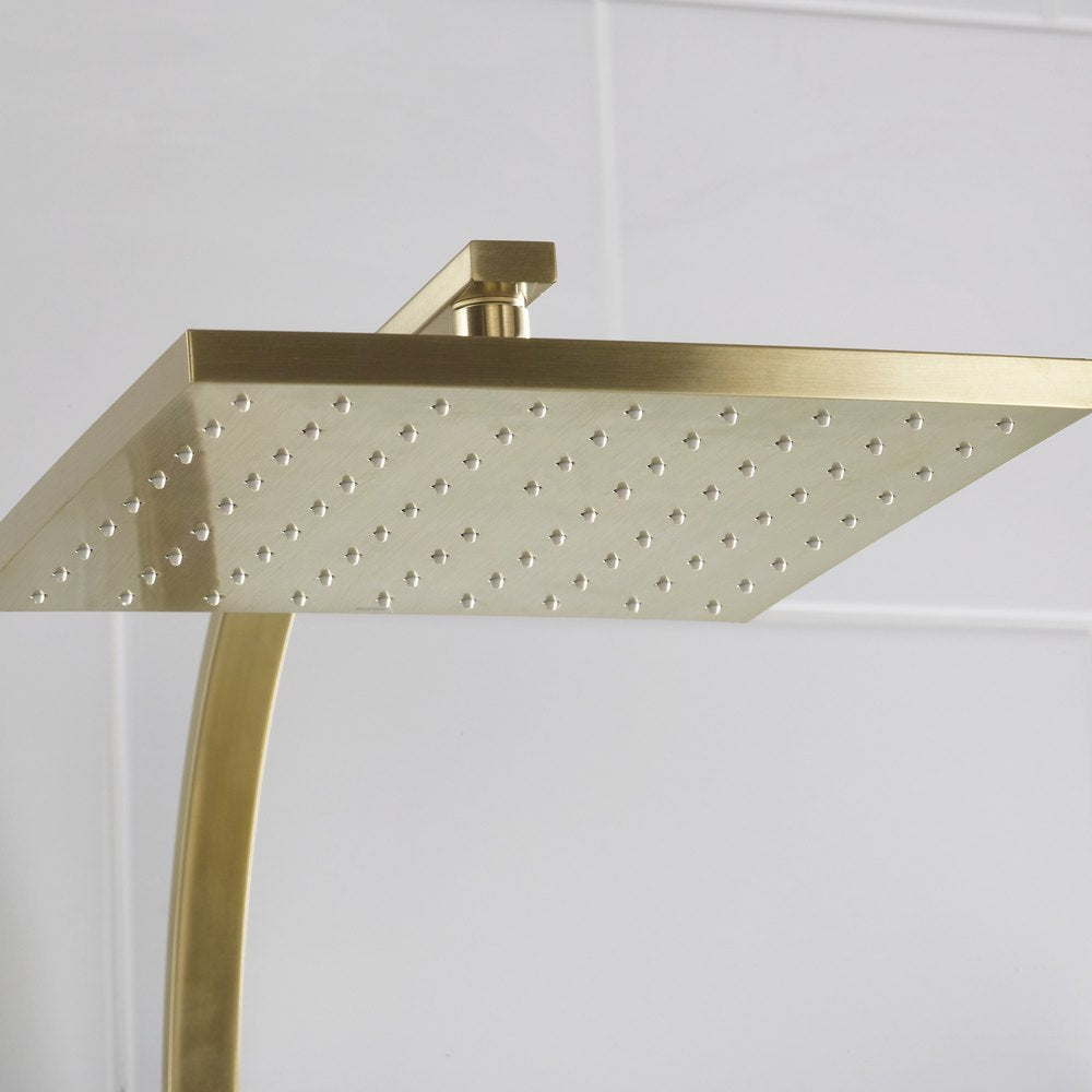 Bristan Quadrato Safe Touch Thermostatic Rigid Riser Bar Shower in Brushed Brass Showerhead