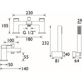 Bristan Qubo Bath Shower Mixer in Chrome Dimensions