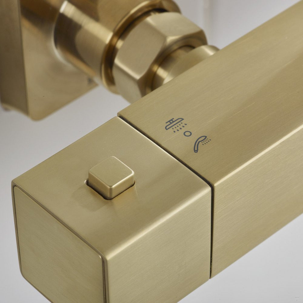 Bristan Qubo Thermostatic Bar Shower with Rigid Riser in Brushed Brass lifestyle 