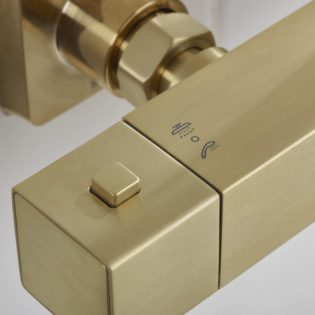 Bristan Qubo Thermostatic Bar Shower with Rigid Riser in Brushed Brass lifestyle 
