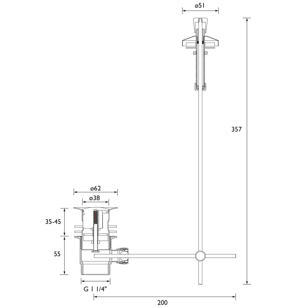 WBASIN13C Bristan Round Chrome Slotted Pop Up Basin Waste Line Drawing