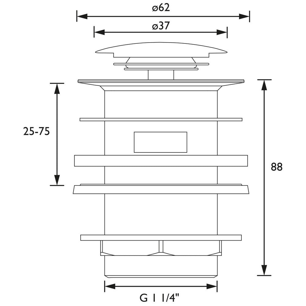 WBASIN10C Bristan Round Chrome Slotted Push Basin Waste Line Drawing