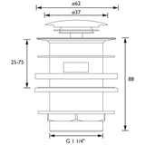 WBASIN10C Bristan Round Chrome Slotted Push Basin Waste Line Drawing