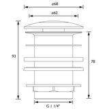 WBASIN09C Bristan Round Unslotted Push Basin Waste in Chrome Line Drawing