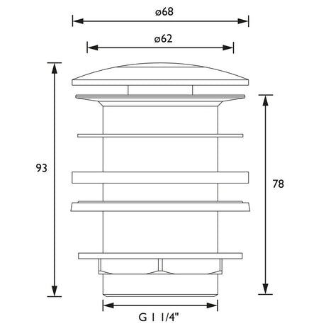 WBASIN09C Bristan Round Unslotted Push Basin Waste in Chrome Line Drawing