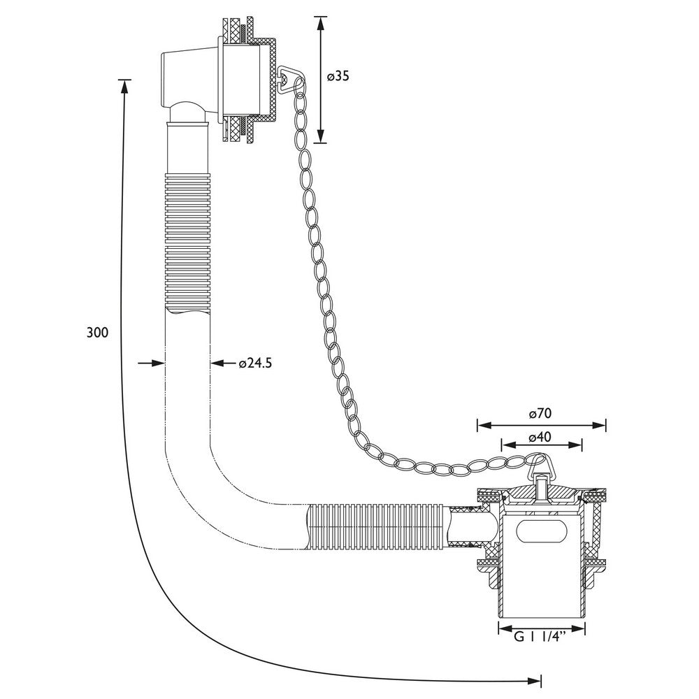 WBASIN15C Bristan Round Vanity Slotted Basin Waste in Chrome Line Drawing