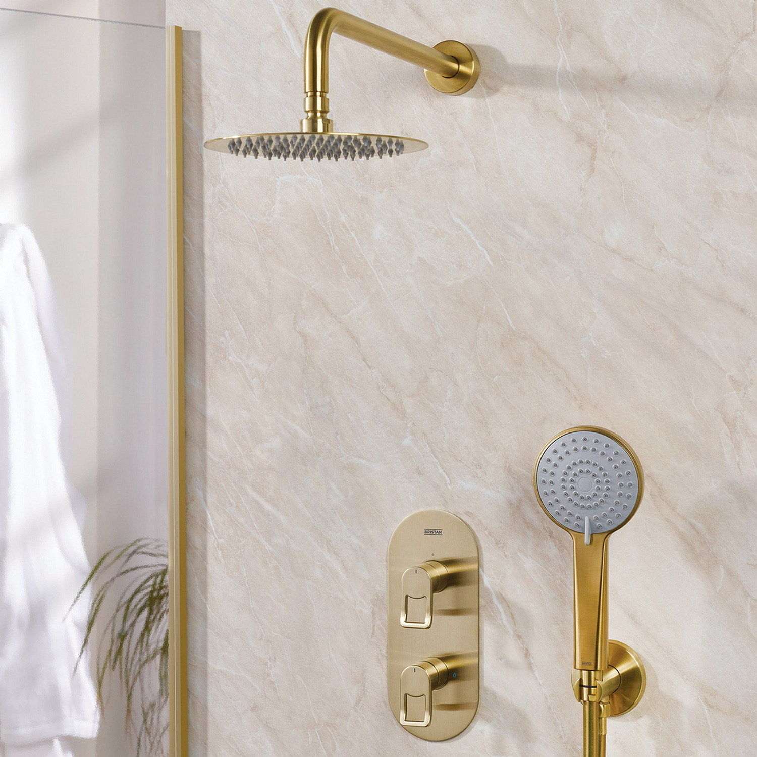 Bristan Saffron Concealed Dual Control Two Outlet Shower Pack in Brushed Brass lifestyle