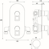 SAFSHCDIVC Bristan Saffron Concealed Thermostatic Two Outlet Shower Valve Line Drawing